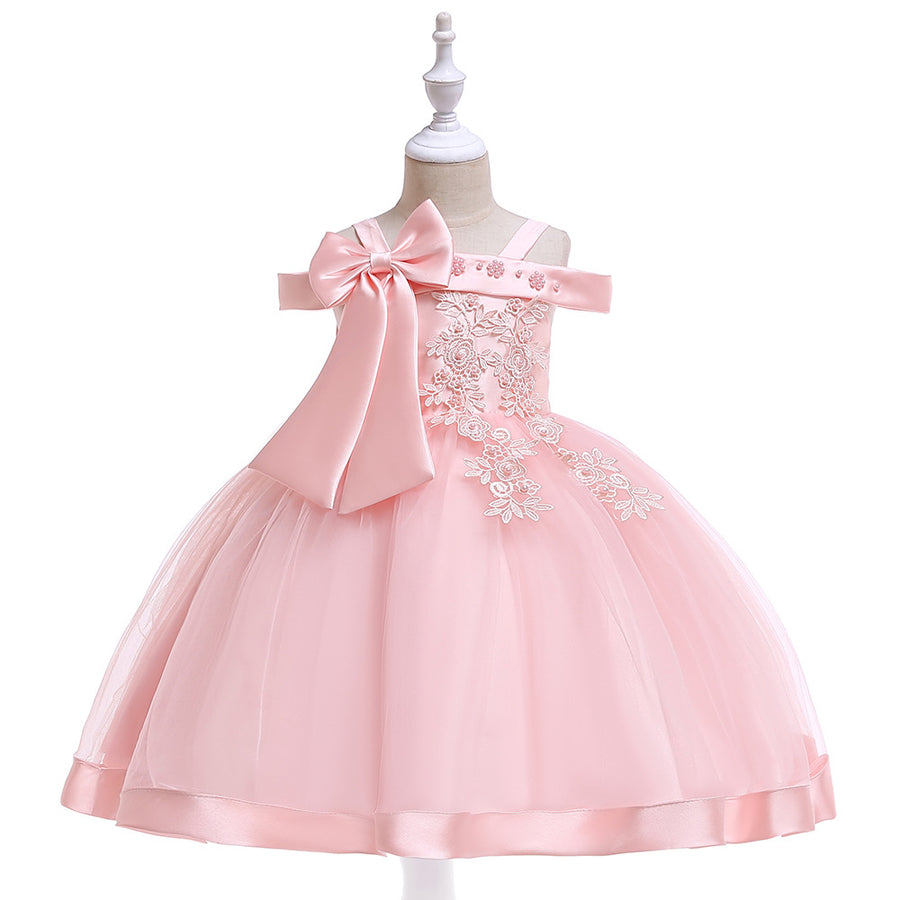 Ball Gown Off-the-Shoulder Sleeveless Flower Girl Dresses with Appliques & Bow Knot