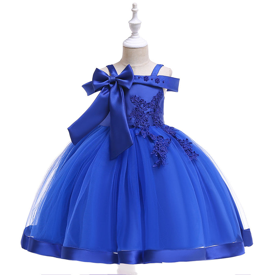 Ball Gown Off-the-Shoulder Sleeveless Flower Girl Dresses with Appliques & Bow Knot