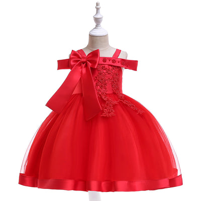 Ball Gown Off-the-Shoulder Sleeveless Flower Girl Dresses with Appliques & Bow Knot