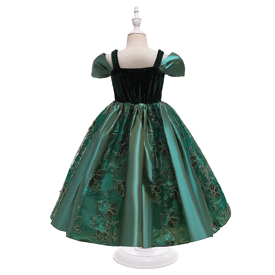 A-Line/Princess Scoop Puff Sleeves Applique Christmas Dresses for Girls