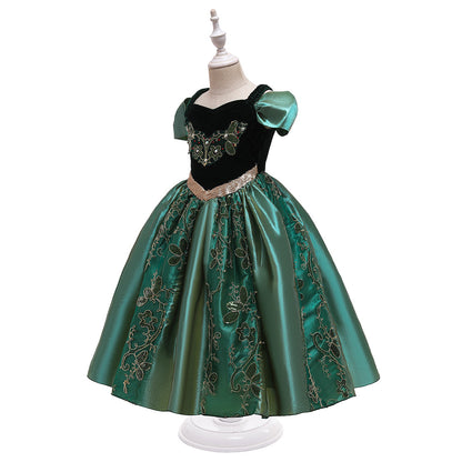 A-Line/Princess Scoop Puff Sleeves Applique Christmas Dresses for Girls