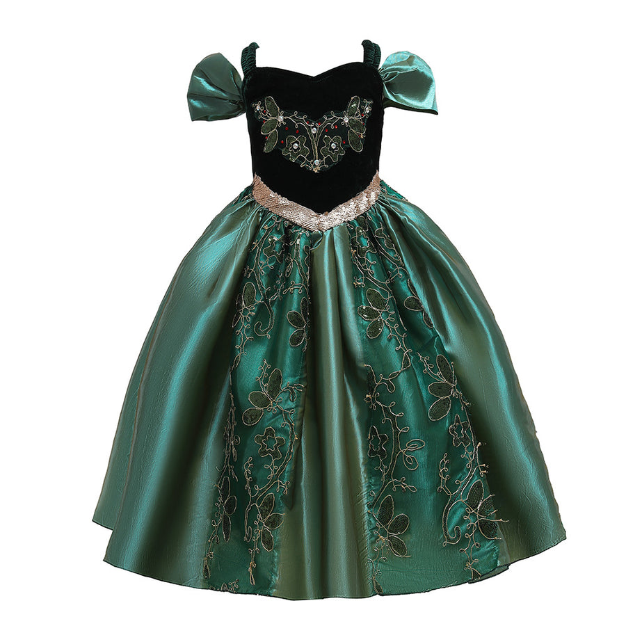 A-Line/Princess Scoop Puff Sleeves Applique Christmas Dresses for Girls