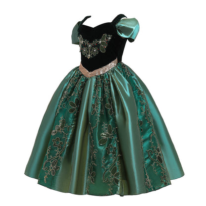 A-Line/Princess Scoop Puff Sleeves Applique Christmas Dresses for Girls