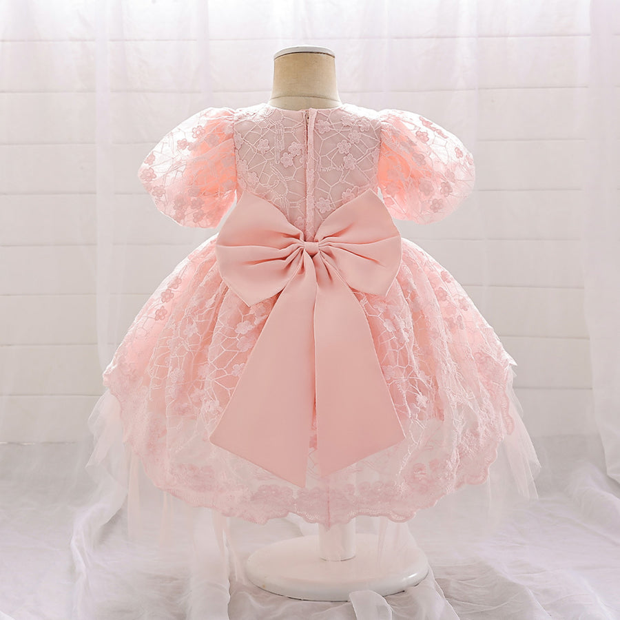 A-Line/Princess Scoop Puff Sleeves Flower Girl Dresses with Applique