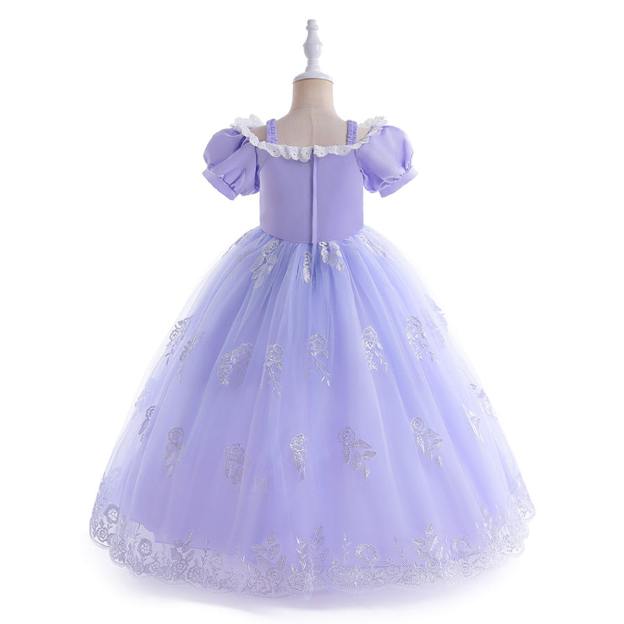 Ball Gown Scoop Puff Sleeves Flower Girl Dresses with Appliques