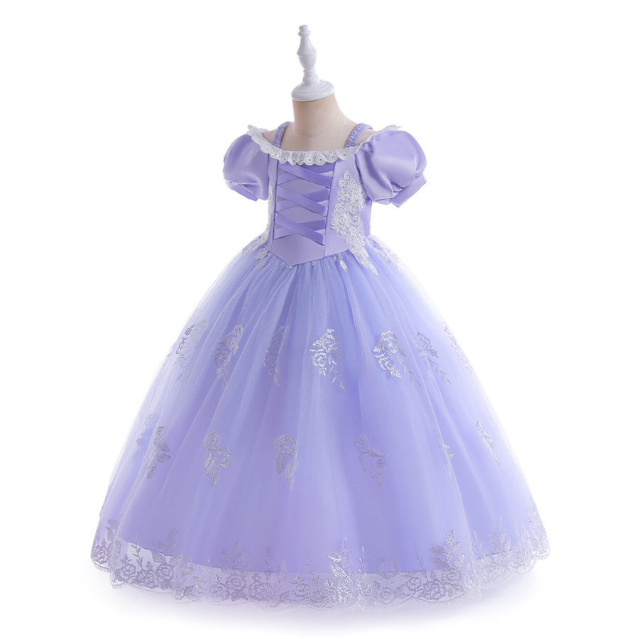 Ball Gown Scoop Puff Sleeves Flower Girl Dresses with Appliques