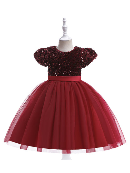 Ball Gown Scoop Short Sleeves Christmas Dresses for Girls