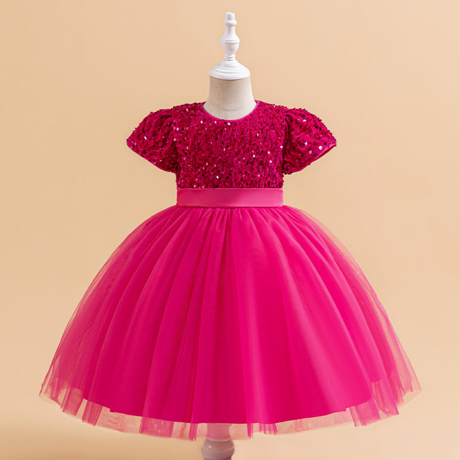 Ball Gown Scoop Short Sleeves Christmas Dresses for Girls