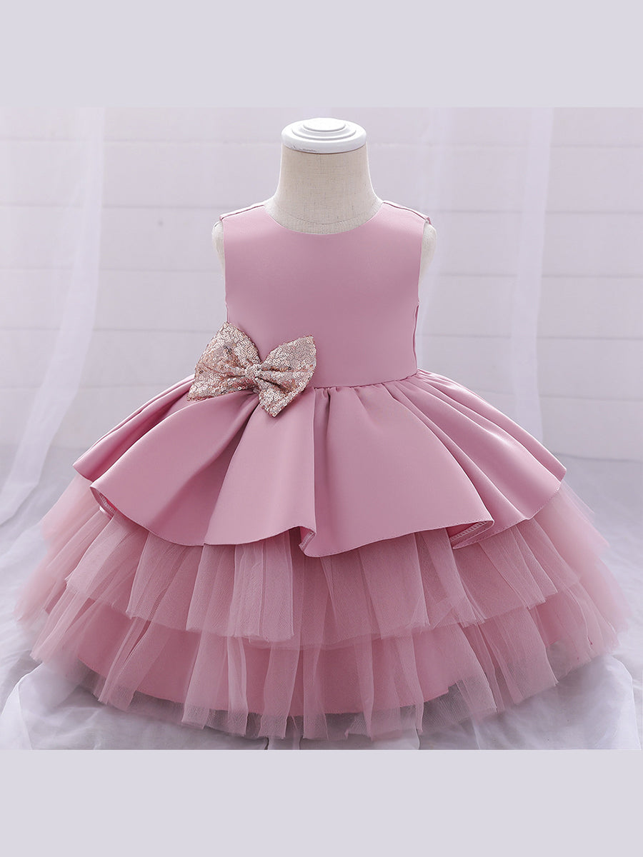 Ball Gown Scoop Sleeveless Tiered Flower Girl Dresses with Bowknot