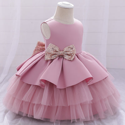 Ball Gown Scoop Sleeveless Tiered Flower Girl Dresses with Bowknot