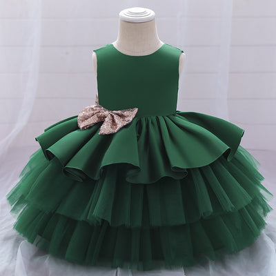 Ball Gown Scoop Sleeveless Tiered Flower Girl Dresses with Bowknot