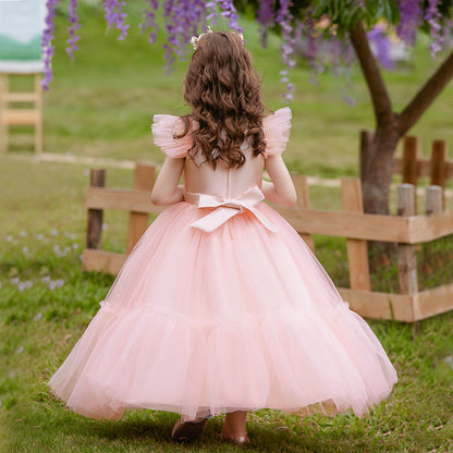 A-Line/Princess V-Neck Flying Sleeves Flower Girl Dresses with Belt