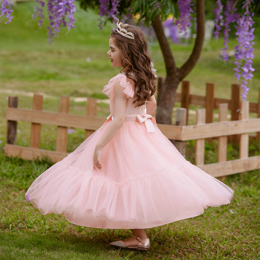 A-Line/Princess V-Neck Flying Sleeves Flower Girl Dresses with Belt