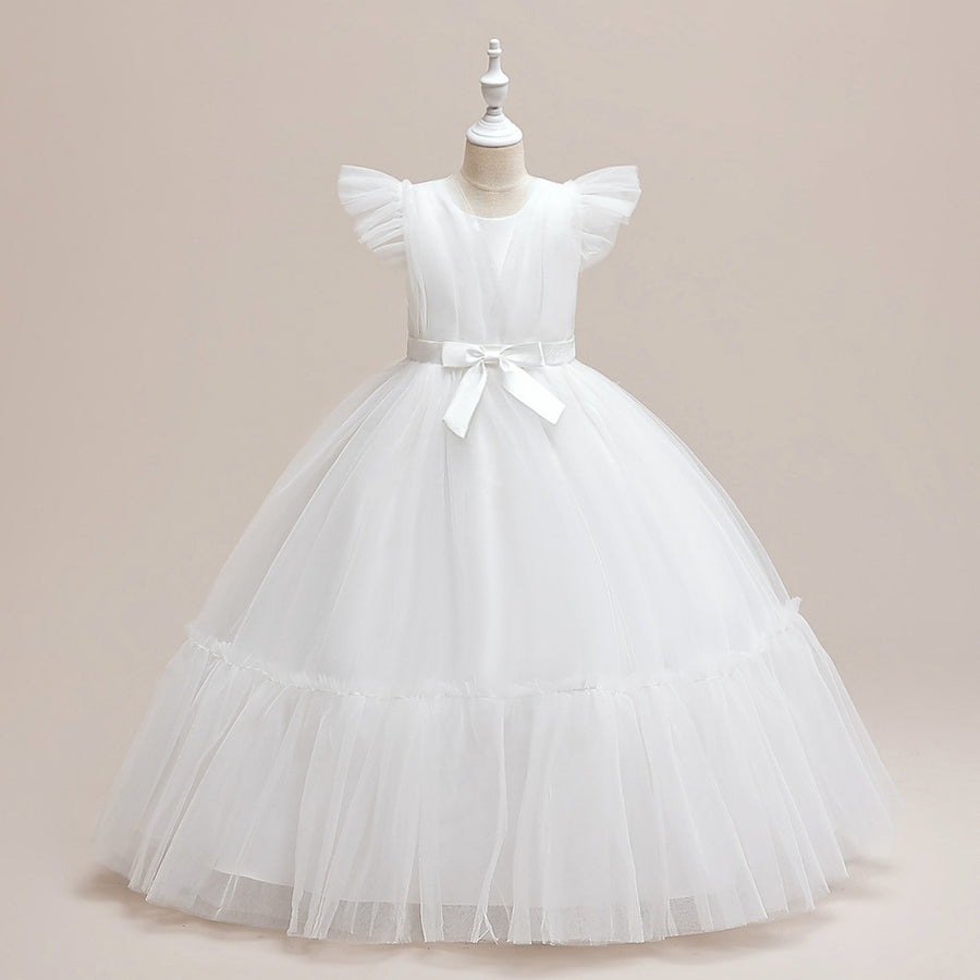 A-Line/Princess V-Neck Flying Sleeves Flower Girl Dresses with Belt