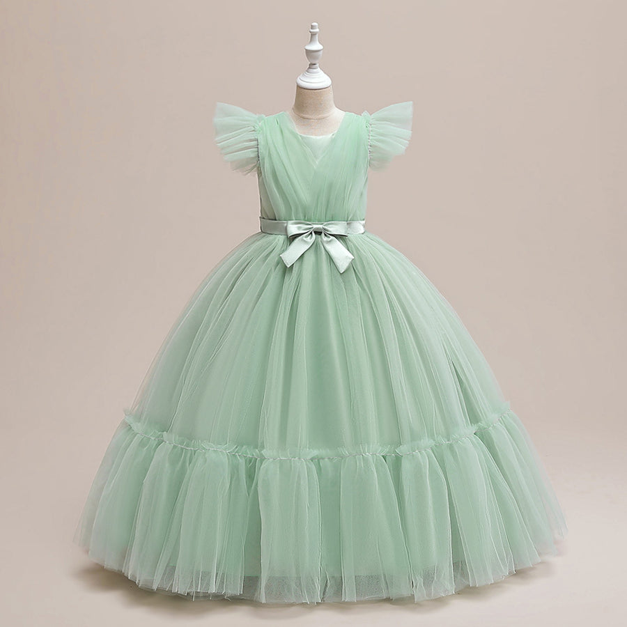 A-Line/Princess V-Neck Flying Sleeves Flower Girl Dresses with Belt