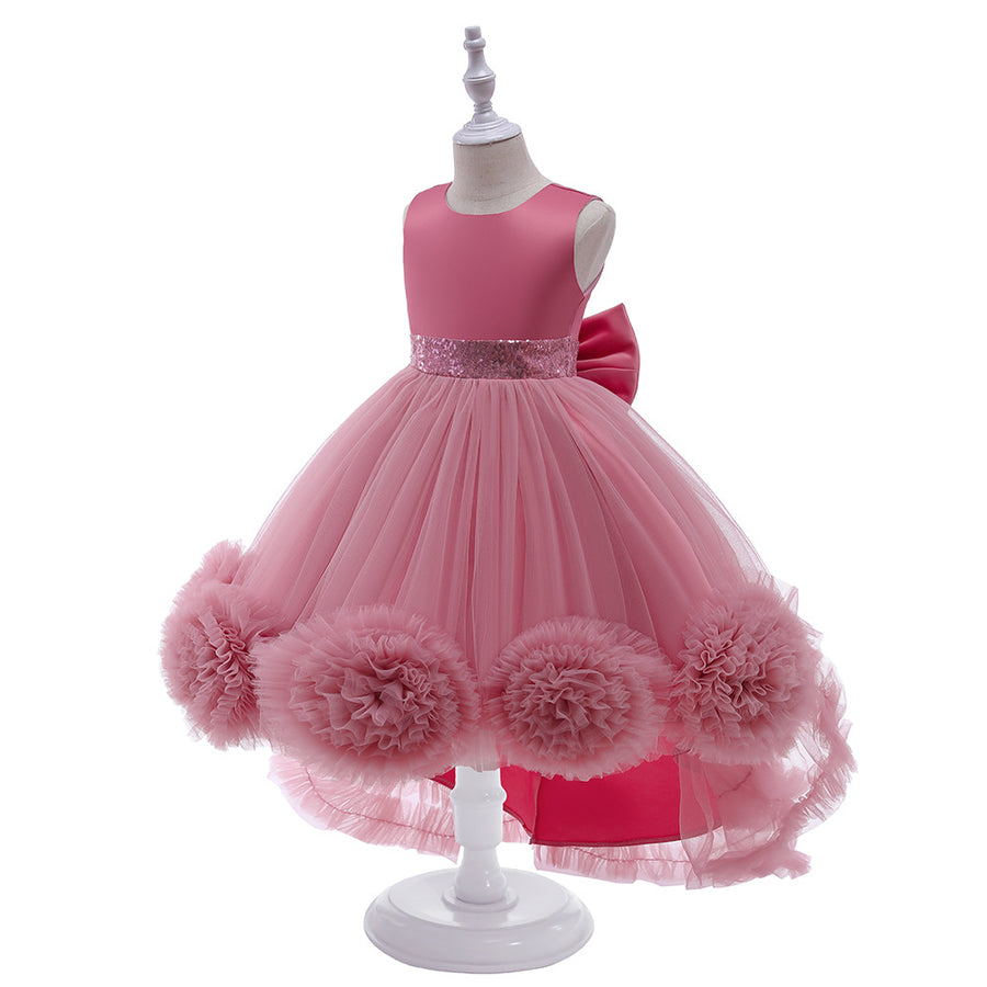 Ball Gown Scoop Hi-Low Ruffled Flower Girl Dresses with Bowknot