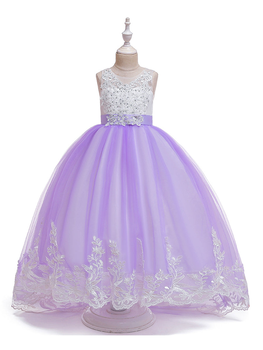 Princess Ball Gown Scoop Sleeveless Flower Girl Dresses with Appliques