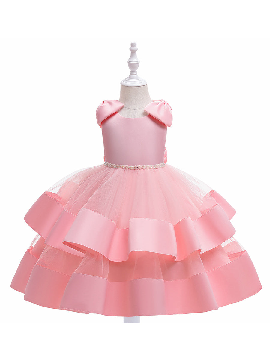 Princess Ball Gown Scoop Tiered Flower Girl Dresses with Pearls