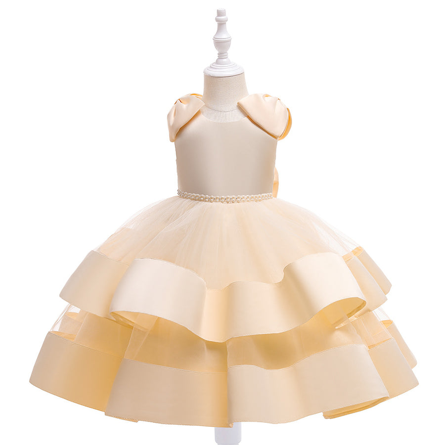 Princess Ball Gown Scoop Tiered Flower Girl Dresses with Pearls