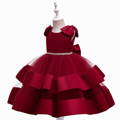 Princess Ball Gown Scoop Tiered Flower Girl Dresses with Pearls