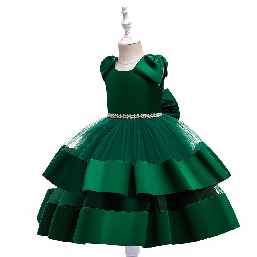 Princess Ball Gown Scoop Tiered Flower Girl Dresses with Pearls