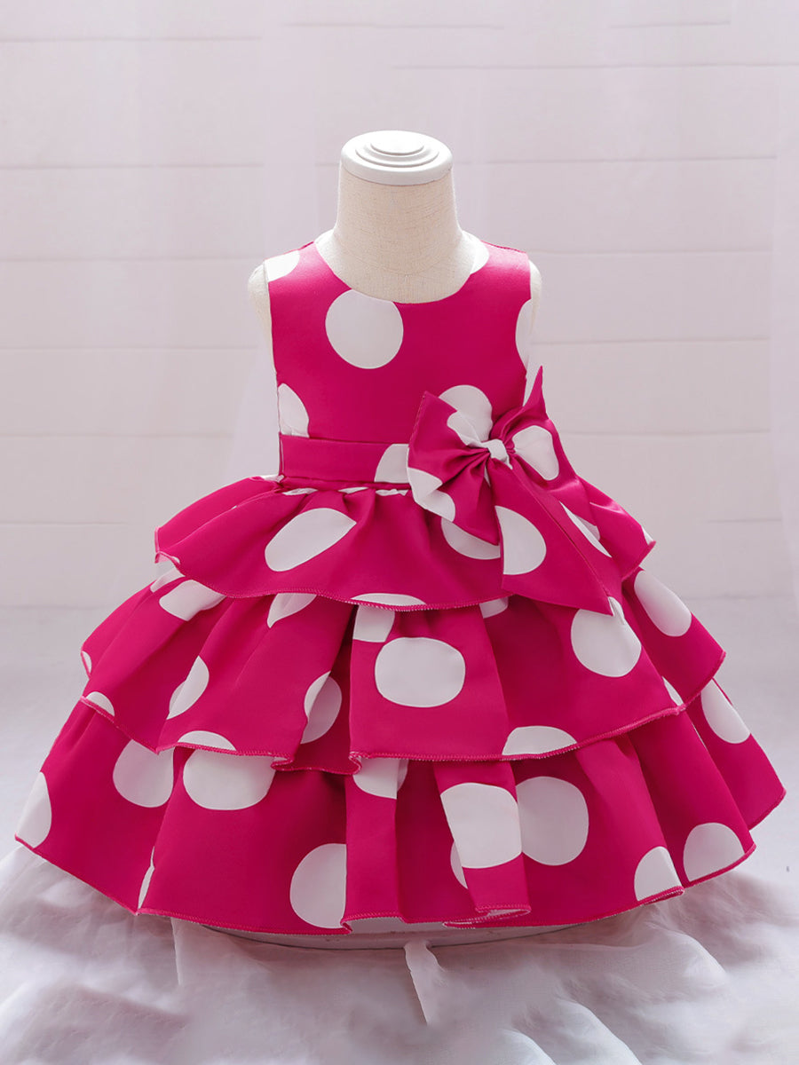 Princess Ball Gown Scoop Tiered Flower Girl Dresses with Polka Dots