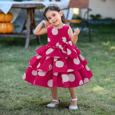 Princess Ball Gown Scoop Tiered Flower Girl Dresses with Polka Dots