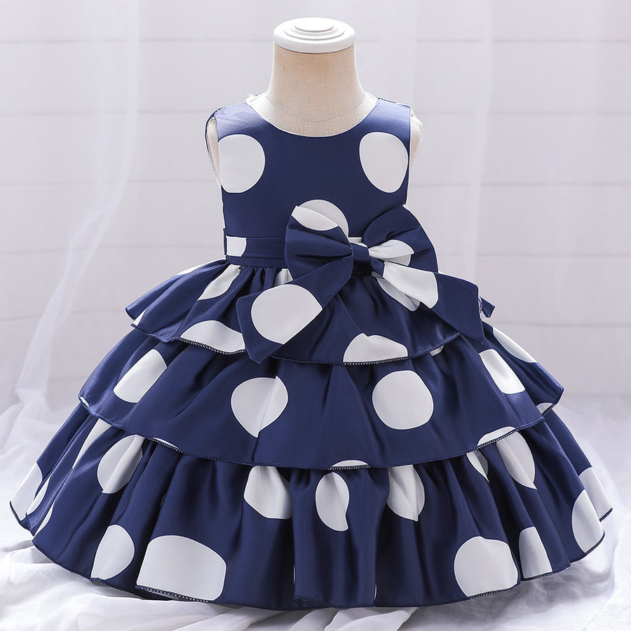 Princess Ball Gown Scoop Tiered Flower Girl Dresses with Polka Dots