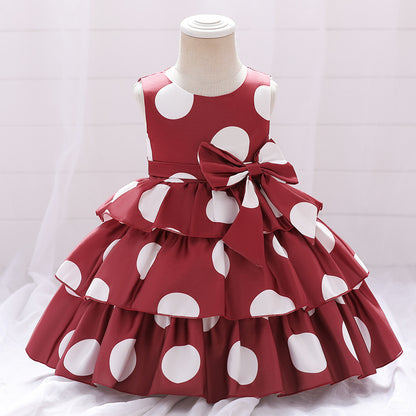 Princess Ball Gown Scoop Tiered Flower Girl Dresses with Polka Dots