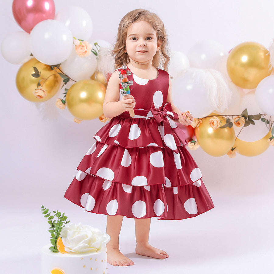 Princess Ball Gown Scoop Tiered Flower Girl Dresses with Polka Dots