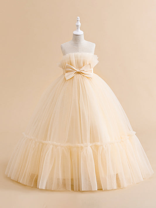 A-Line/Princess Illusion Scoop Flower Girl Dresses with Bow