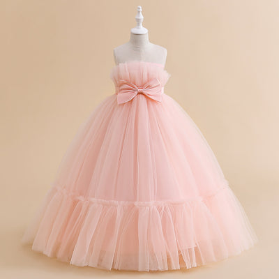 A-Line/Princess Illusion Scoop Flower Girl Dresses with Bow