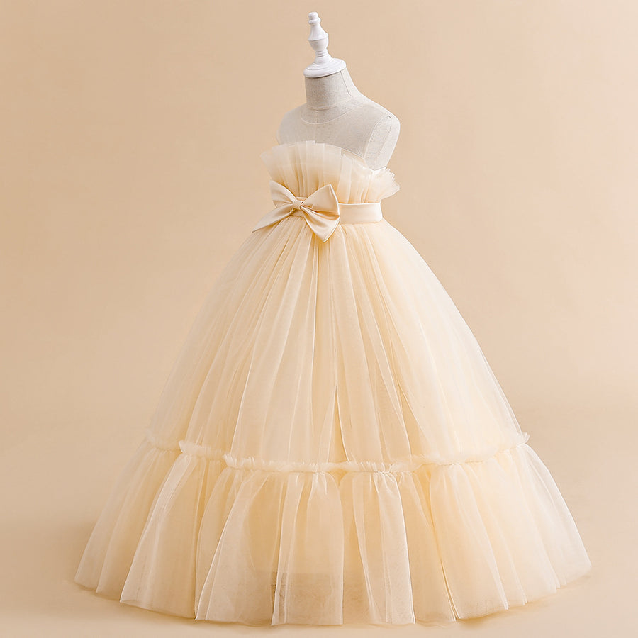 A-Line/Princess Illusion Scoop Flower Girl Dresses with Bow