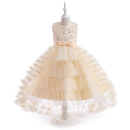 Princess Ball Gown Scoop Embroidery Tiered Flower Girl Dresses with Belt