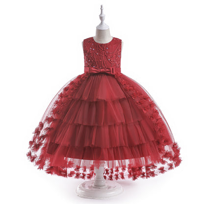 Princess Ball Gown Scoop Embroidery Tiered Flower Girl Dresses with Belt