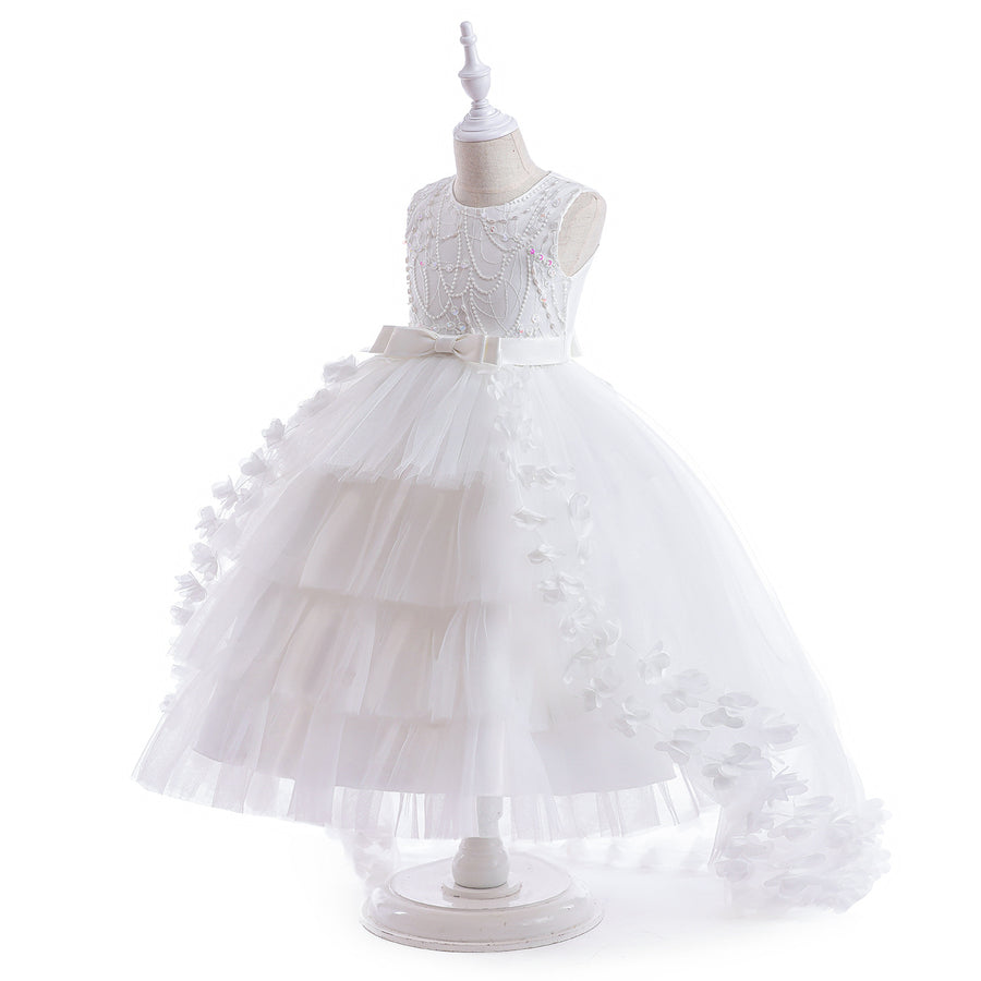 Princess Ball Gown Scoop Embroidery Tiered Flower Girl Dresses with Belt