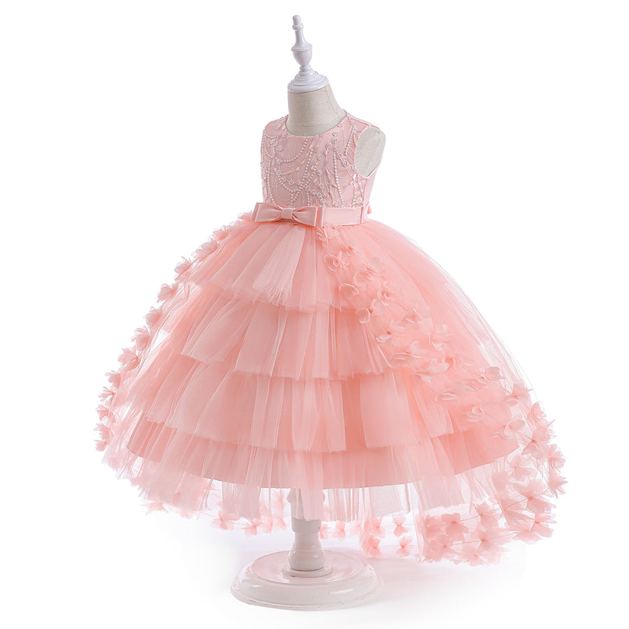 Princess Ball Gown Scoop Embroidery Tiered Flower Girl Dresses with Belt