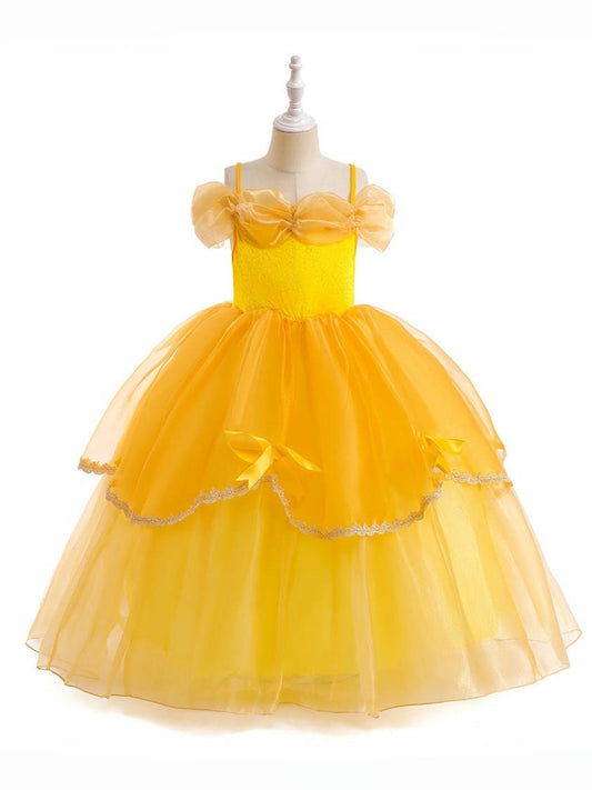 Princess Ball Gown Cold Shoulder Tiered Christmas Dresses for Girls