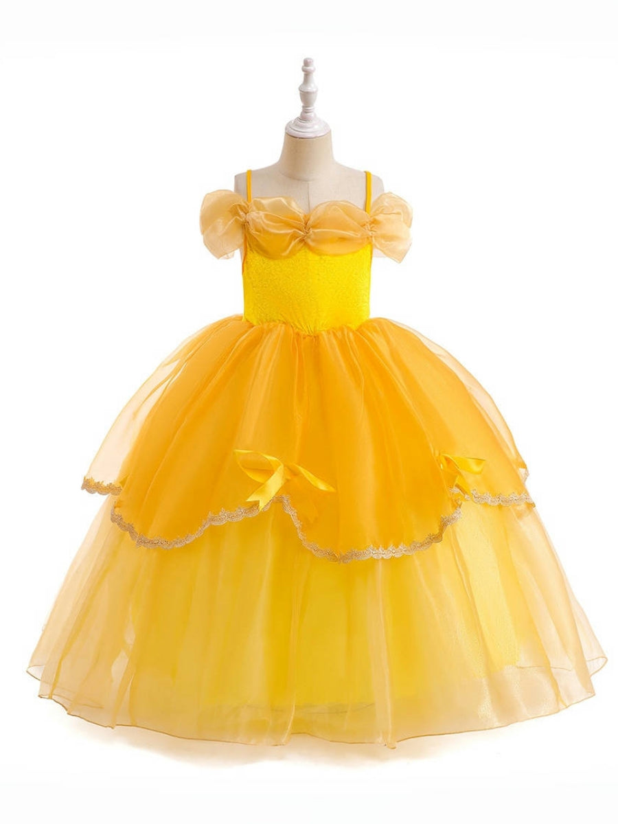 Princess Ball Gown Cold Shoulder Tiered Christmas Dresses with Sleeves