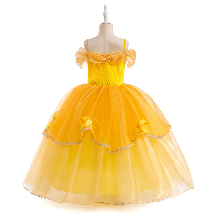 Princess Ball Gown Cold Shoulder Tiered Christmas Dresses for Girls