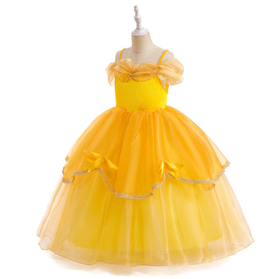 Princess Ball Gown Cold Shoulder Tiered Christmas Dresses with Sleeves