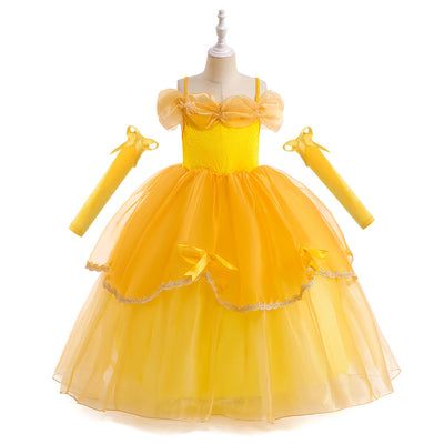 Princess Ball Gown Cold Shoulder Tiered Christmas Dresses with Sleeves