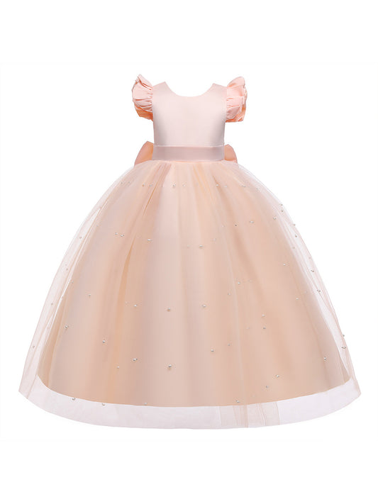 A-Line/Princess Scoop Flying Sleeves Flower Girl Dresses with Pearls