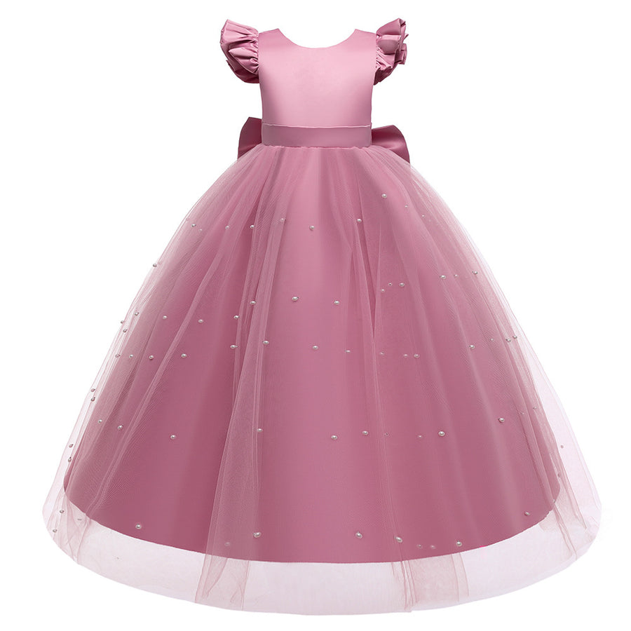 A-Line/Princess Scoop Flying Sleeves Flower Girl Dresses with Pearls