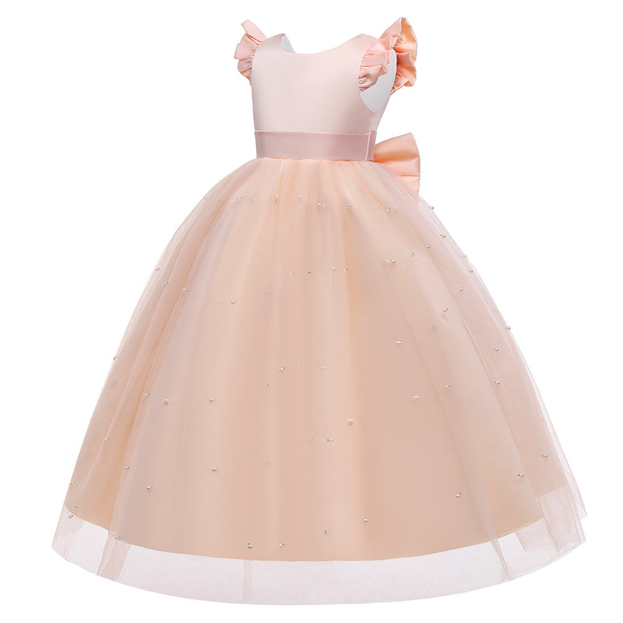 A-Line/Princess Scoop Flying Sleeves Flower Girl Dresses with Pearls