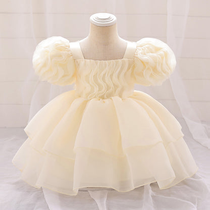 Ball Gown Scoop Puff Sleeves Flower Girl Dresses with Ruffles