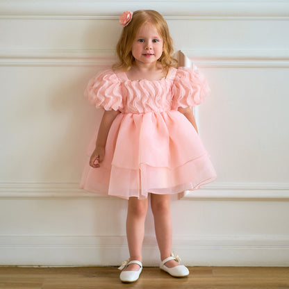 Ball Gown Scoop Puff Sleeves Flower Girl Dresses with Ruffles