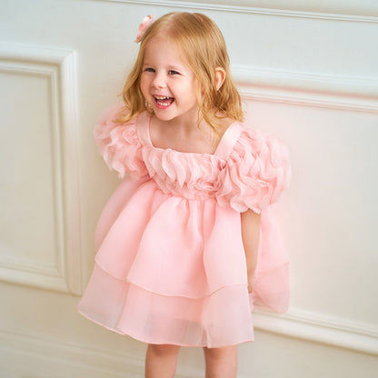 Ball Gown Scoop Puff Sleeves Flower Girl Dresses with Ruffles