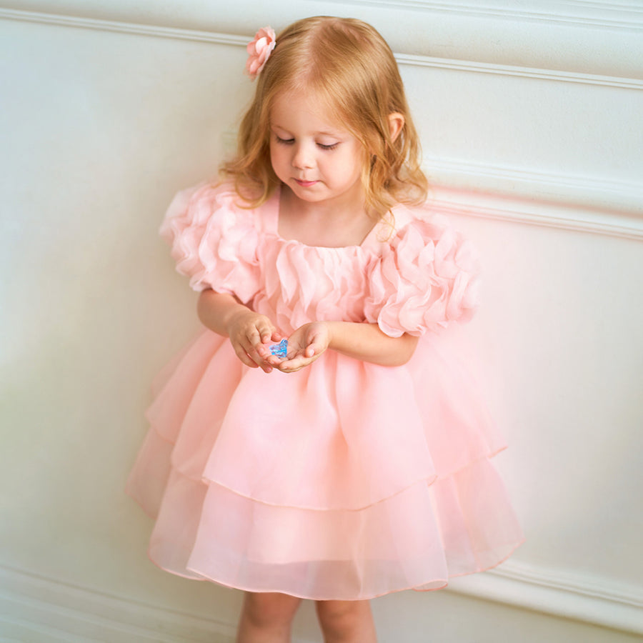 Ball Gown Scoop Puff Sleeves Flower Girl Dresses with Ruffles