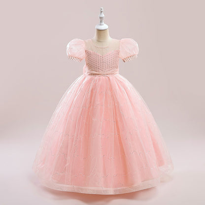 Ball Gown Scoop Puff Sleeves Flower Girl Dresses with Sequins